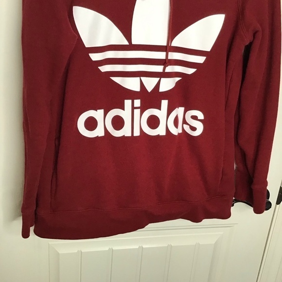 Adidas Trefoil Logo Hoodie in Burgundy Size Large. - Picture 7 of 12